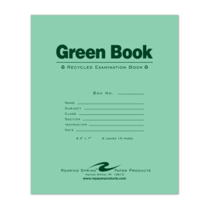 Recycled Exam Book, Wide Ruled with Margin, 8.5" x 7", 8 Sheets/16 Pages, Green Cover