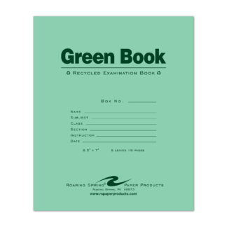 Recycled Exam Book, Wide Ruled with Margin, 8.5" x 7", 8 Sheets/16 Pages, Green Cover