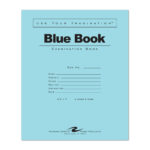 Blue Exam Book, Wide Ruled with Margin, 8.5" x 7", 4 Sheets/8 Pages, Blue Cover