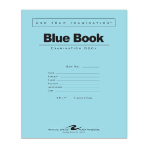 Blue Exam Book, Wide Ruled with Margin, 8.5" x 7", 4 Sheets/8 Pages, Blue Cover