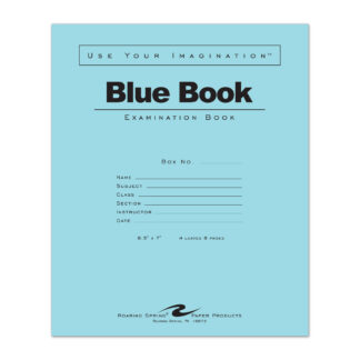 Blue Exam Book, Wide Ruled with Margin, 8.5" x 7", 4 Sheets/8 Pages, Blue Cover