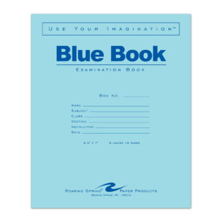 Blue Exam Book, Wide Ruled with Margin, 8.5" x 7", 8 Sheets/16 Pages, Blue Cover