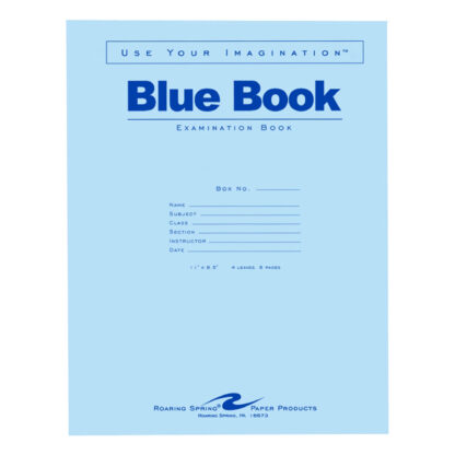 Blue Exam Book, Wide Ruled with Margin, 11" x 8.5", 4 Sheets/8 Pages, Blue Cover