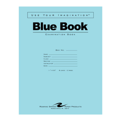 Blue Exam Book, Wide Ruled with Margin, 11" x 8.5", 6 Sheets/12 Pages, Blue Cover