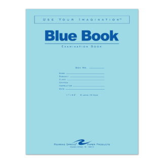 Blue Exam Book, Wide Ruled with Margin, 11" x 8.5", 8 Sheets/16 Pages, Blue Cover