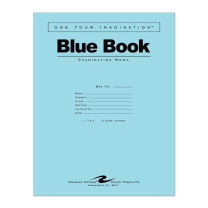 Blue Exam Book, Wide Ruled with Margin, 11" x 8.5", 12 Sheets/24 Pages, Blue Cover