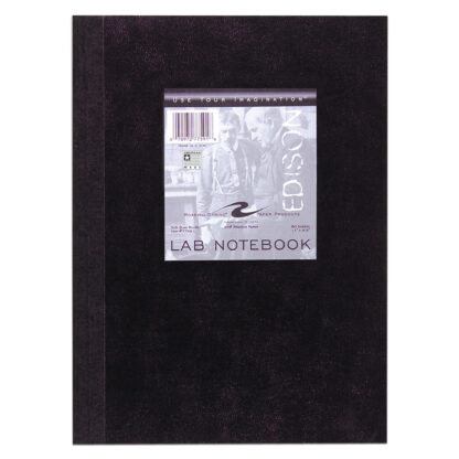 Lab Notebook, 5x5 Grid Ruled, 11" x 8.5", 60 sheets of 20 lb White Paper, Black Laminate Cover