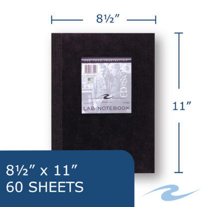 Lab Notebook, 5x5 Grid Ruled, 11" x 8.5", 60 sheets of 20 lb White Paper, Black Laminate Cover