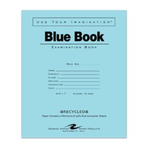 Recycled Exam Book, Wide Ruled with Margin, 8.5" x 7", 8 Sheets/16 Pages, Blue Cover