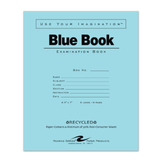 Recycled Exam Book, Wide Ruled with Margin, 8.5" x 7", 8 Sheets/16 Pages, Blue Cover