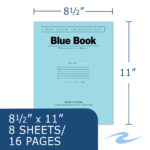 Recycled Exam Book, Wide Ruled with Margin, 11" x 8.5", 8 Sheets/16 Pages, Blue Cover