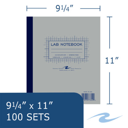 Carbonless Lab Book with Numbered Sets, 4x4 Grid Ruled, 11" x 9.25", 100 Sets, Gray Cover, White/Blue Pages