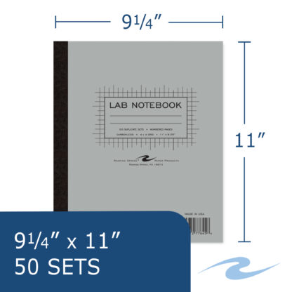 Carbonless Lab Book with Numbered Sets, 4x4 Grid Ruled, 11" x 9.25", 50 Sets, Gray Cover, White/Blue Pages