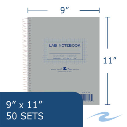 Carbonless Wirebound Lab Book with Numbered Sets, 4x4 Grid Ruled, 11" x 9", 50 Sets, Gray Cover, White/Blue Pages