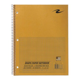 Wirebound Lab Notebook, 4x4 Grid Ruled, 11" x 8 .5", 50 Sheets of 20 lb White Paper, Brown Kraft Cover