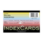 Assorted Color Index Cards, Ruled on One Side, 3" x 5", 100 Count