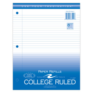 Loose Leaf Filler Paper, College Ruled, 11" x 8.5", 100 Sheets