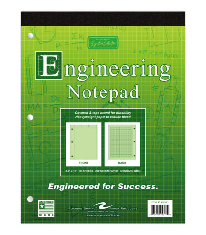 Signature Collection Covered Engineering Pad, Frame Front 1/2" Right Margin, 8.5" x 11", 80 Sheets, Heavyweight 20 lb Green Paper