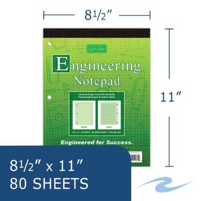 Signature Collection Covered Engineering Pad, Frame Front 1/2" Right Margin, 8.5" x 11", 80 Sheets, Heavyweight 20 lb Green Paper