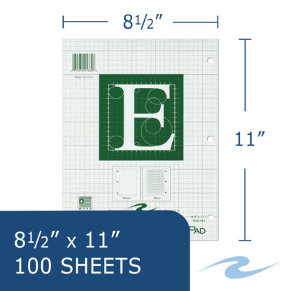 Engineering Pad, Frame Front 1/2" Right Margin, 8.5" x 11", 100 Sheets, Green Paper