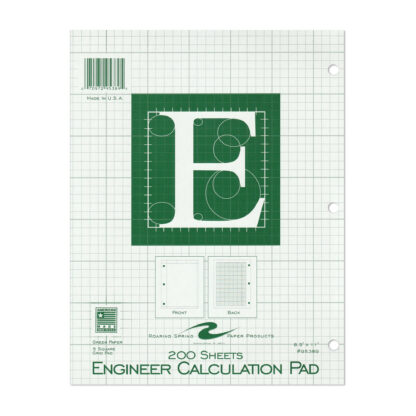 Engineering Pad, Frame Front 1/2" Right Margin, 8.5" x 11", 200 Sheets, Green Paper