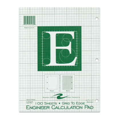 Engineering Pad, Frame Front 1/2" Right Margin, 8.5" x 11", 100 Sheets, Green Paper