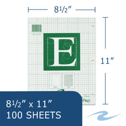 Engineering Pad, Frame Front 1/2" Right Margin, 8.5" x 11", 100 Sheets, Green Paper