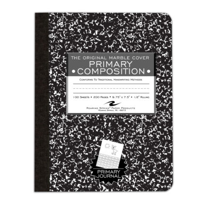 Hard Cover Composition Book, Picture Story Ruling, 9.75" x 7.75", 100 Sheets/200 Pages, Black Marble Cover