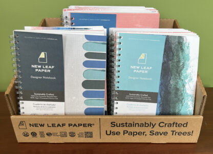 New Leaf Paper® 100% Recycled, Sustainably Designed Reusable Corrugate Display, Contains 12 Large Notebooks and 12 Small Notebooks - Set 1 Designs