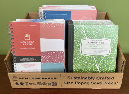 New Leaf Paper® 100% Recycled, Sustainably Designed Reusable Corrugate Display, Contains 12 Large Notebooks, 6 Small Notebooks and 6 Composition Books - Set 1 Designs