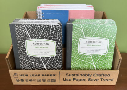 New Leaf Paper® 100% Recycled, Sustainably Designed Reusable Corrugate Display, Contains 12 Large Notebooks and 12 Composition Books - Set 1 Designs