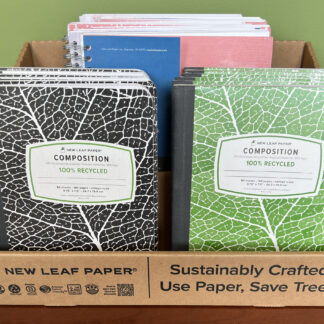 New Leaf Paper® 100% Recycled, Sustainably Designed Reusable Corrugate Display, Contains 12 Large Notebooks and 12 Composition Books - Set 1 Designs