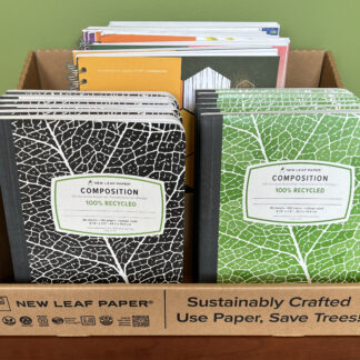 New Leaf Paper® 100% Recycled, Sustainably Designed Reusable Corrugate Display, Contains 12 Large Notebooks and 12 Composition Books - Set 2 Designs