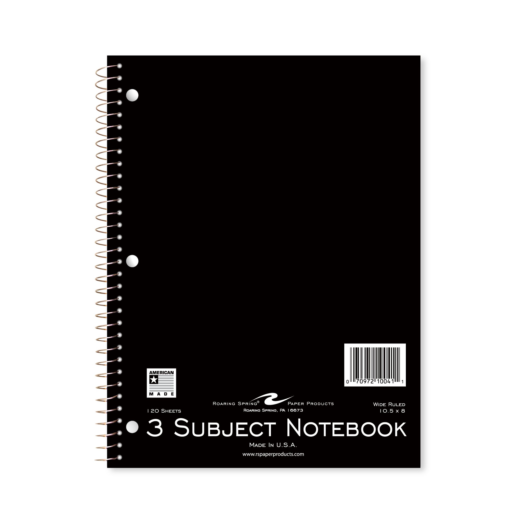 Three Subject Wirebound Notebook, Wide Ruled