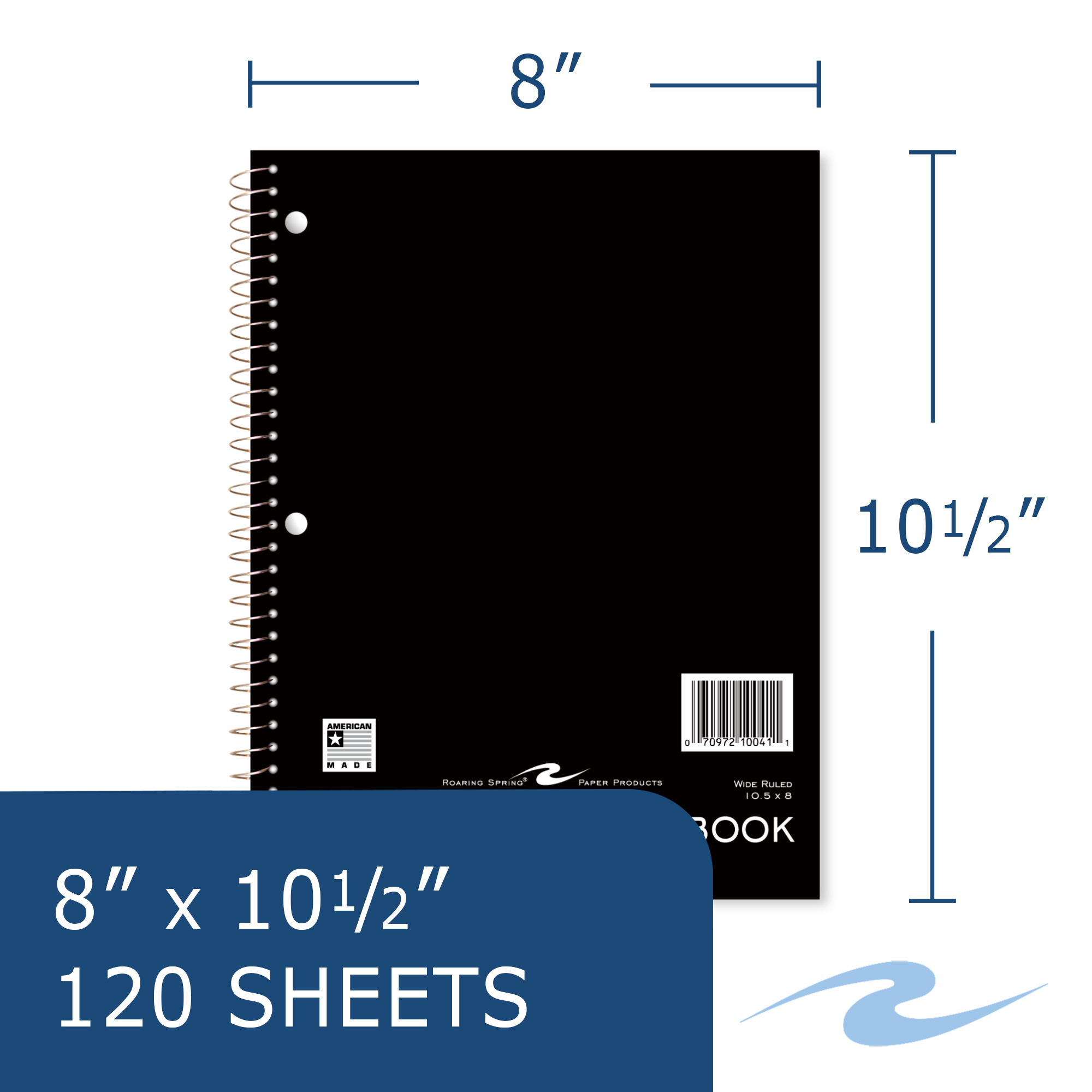Three Subject Wirebound Notebook, Wide Ruled
