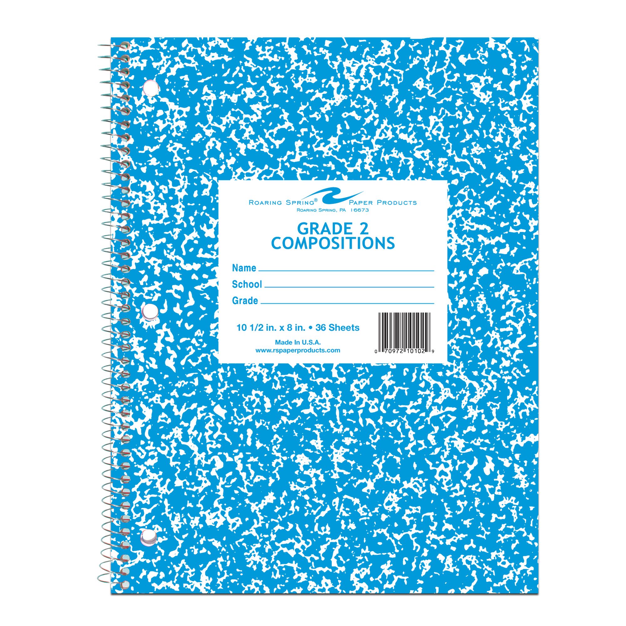 Grade 2 Wirebound Composition Book, 10.5" x 8", Blue Marble Cover (Grade 2)