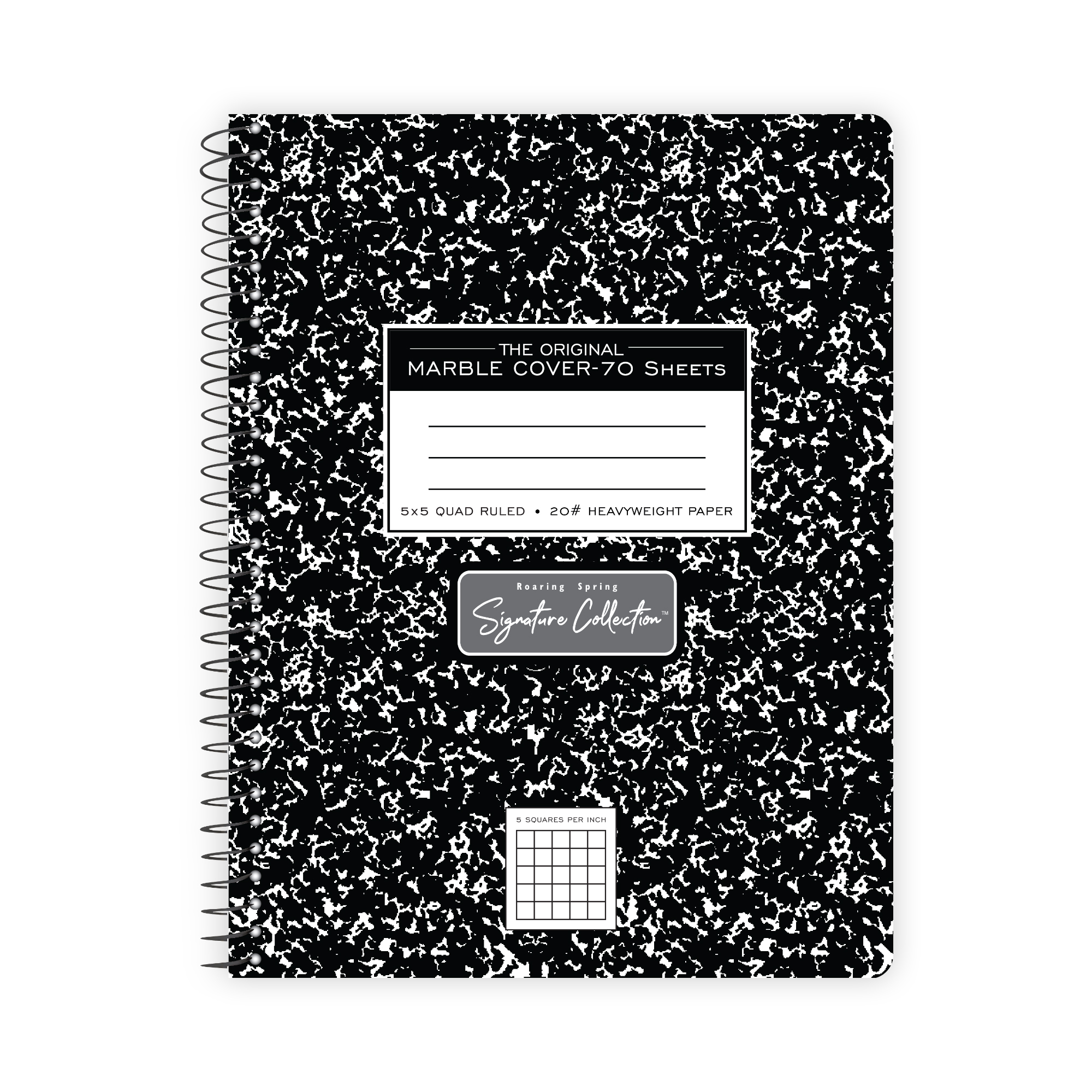 Signature Collection™ Premium Wirebound Composition Book, 5x5 Graph Ruled, Heavyweight Paper, Black Marble Cover