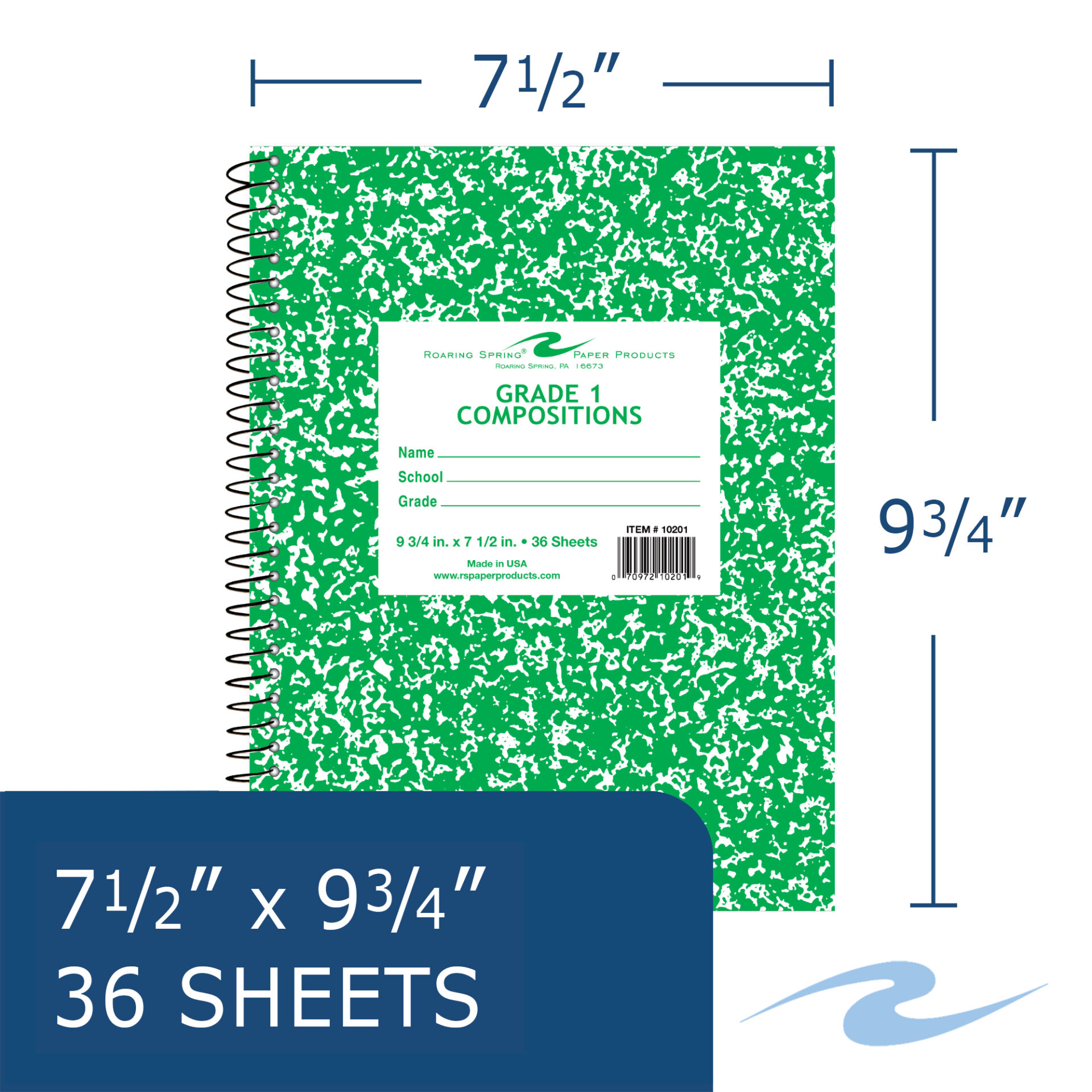 Grade 1 Wirebound Composition Book, Green Marble Cover (Grade 1)