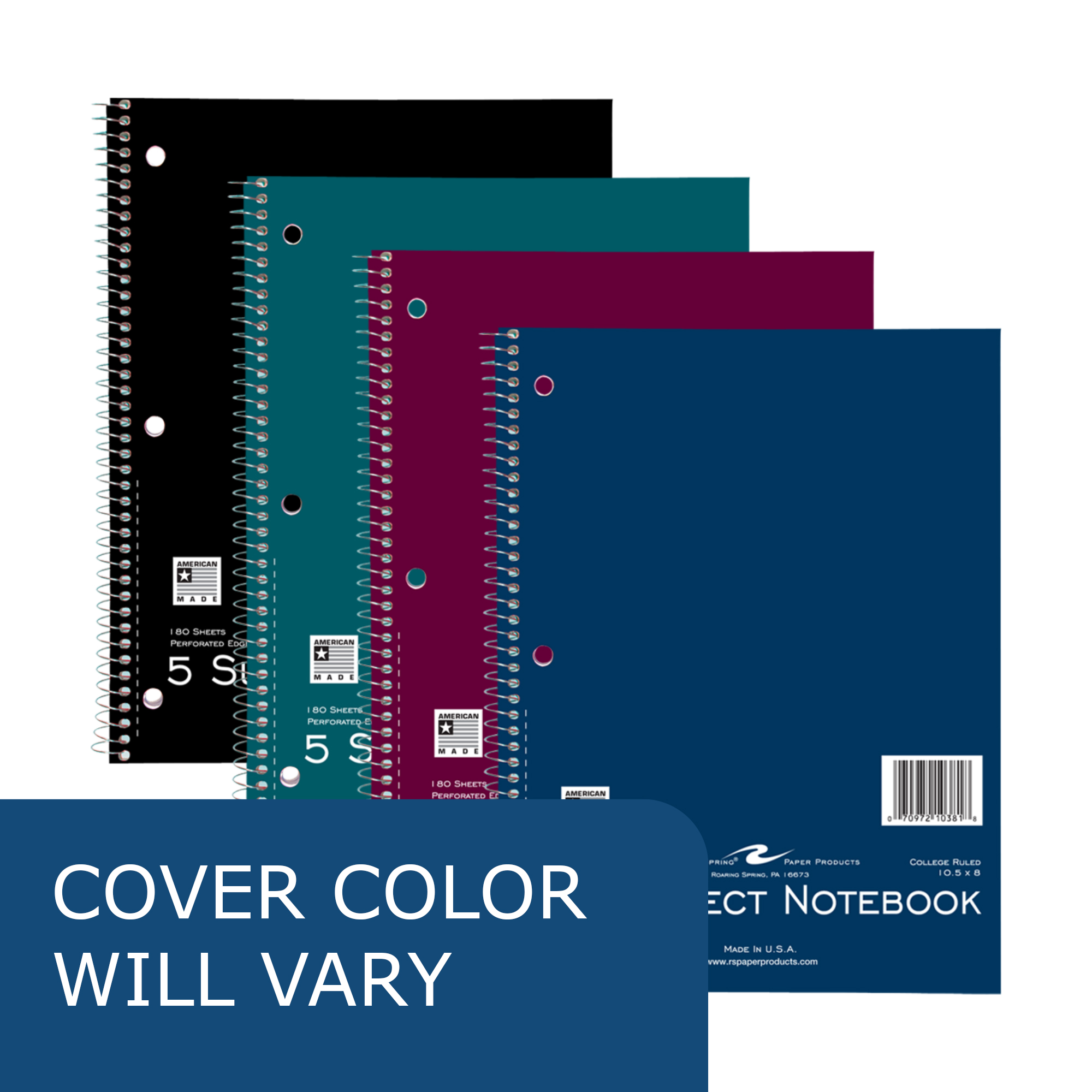 Five Subject Wirebound Notebook, College Ruled, Assorted Jewel Tone Covers