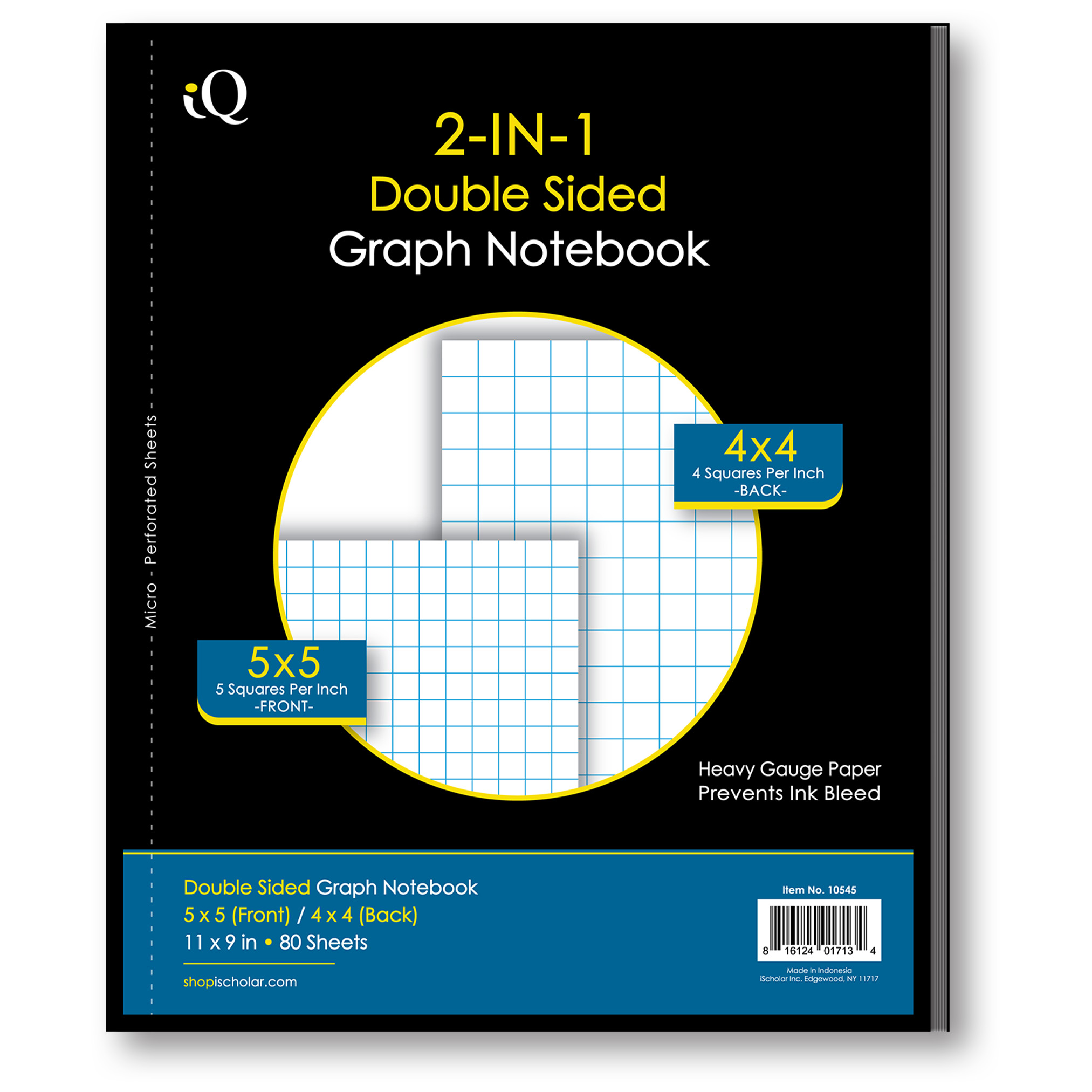 iScholar® 2-in-1 Double Sided Graph Ruled Notebook, 11" x 9", 80 Sheets, White Paper