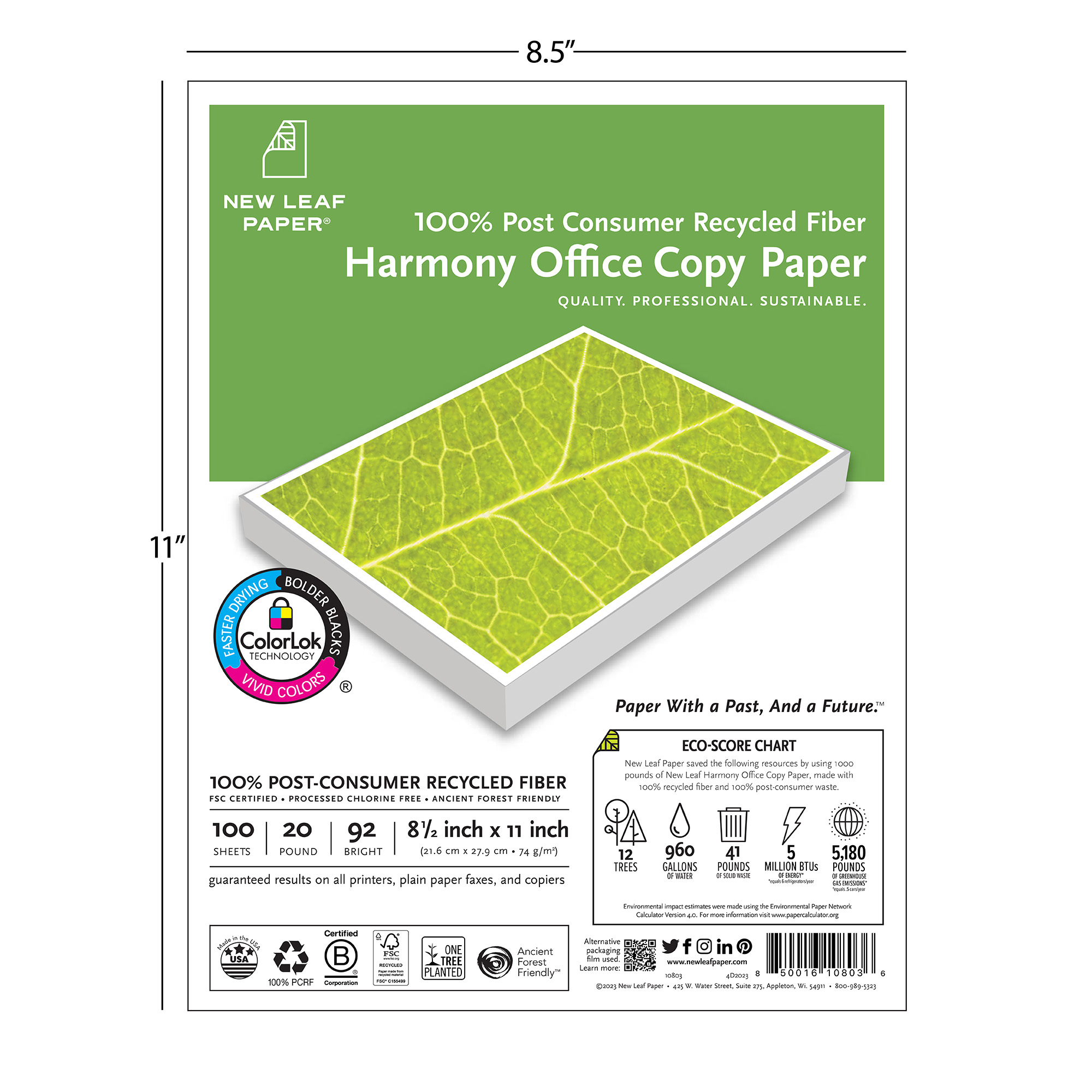 New Leaf Paper® 100% Recycled, Sustainably Designed, Harmony Office Copy Paper -  HP ColorLok® Certified, Heavyweight White Paper