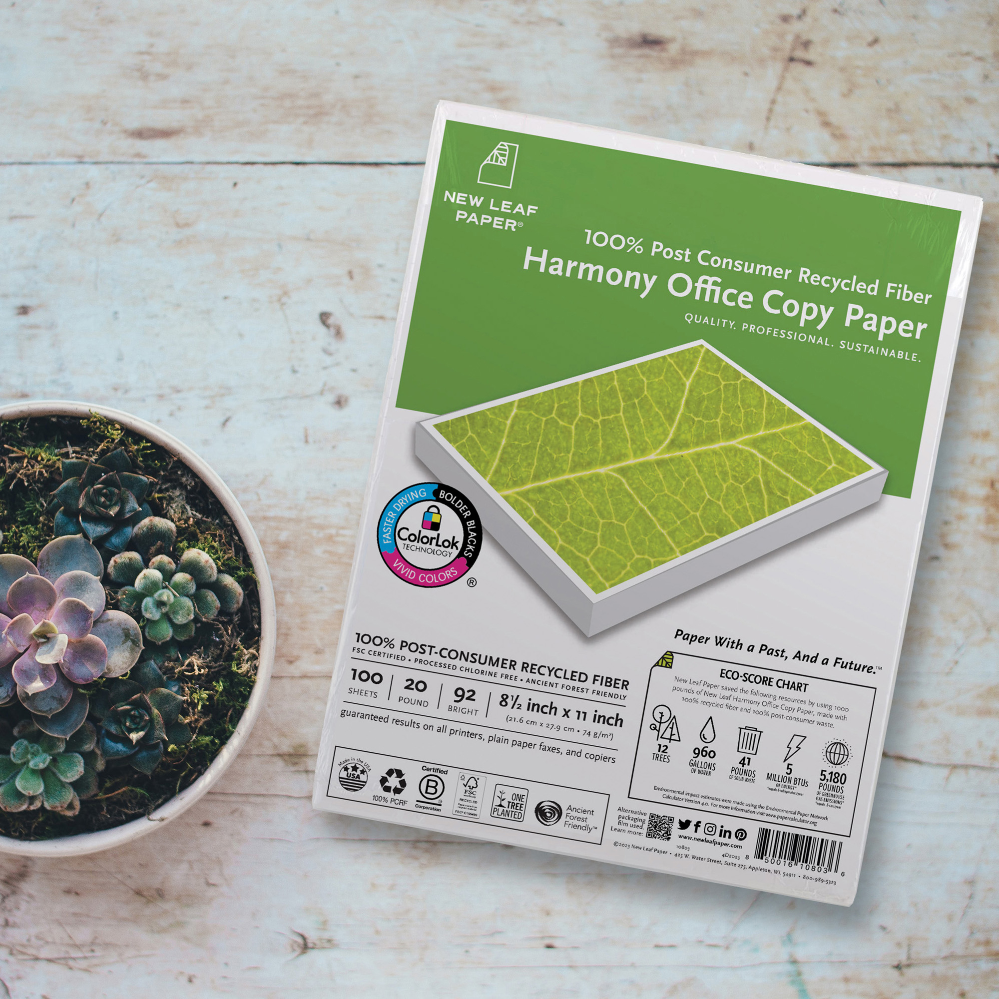 New Leaf Paper® 100% Recycled, Sustainably Designed, Harmony Office Copy Paper -  HP ColorLok® Certified, Heavyweight White Paper
