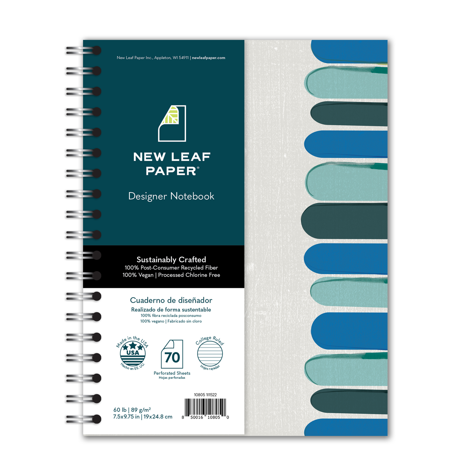 New Leaf Paper® 100% Recycled, Sustainably Designed, Small Wirebound Notebook, Gray Keys Design