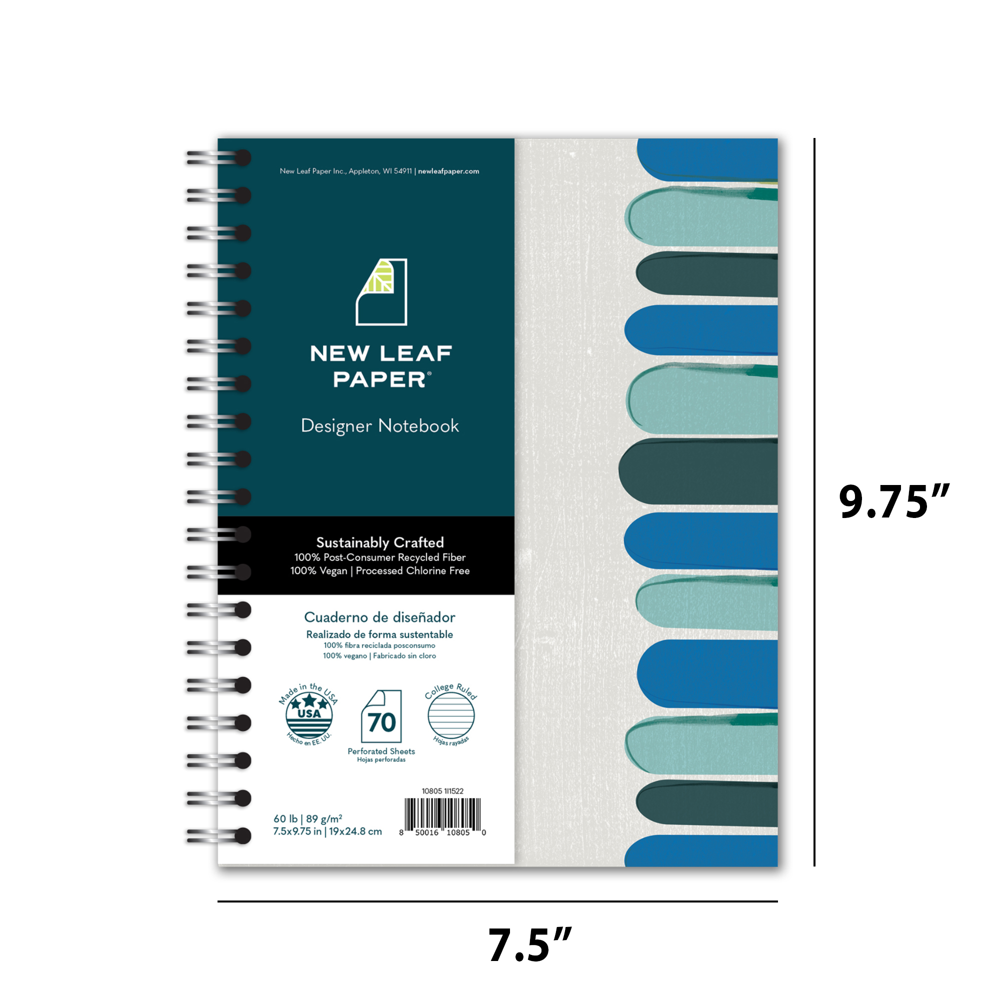 New Leaf Paper® 100% Recycled, Sustainably Designed, Small Wirebound Notebook, Gray Keys Design
