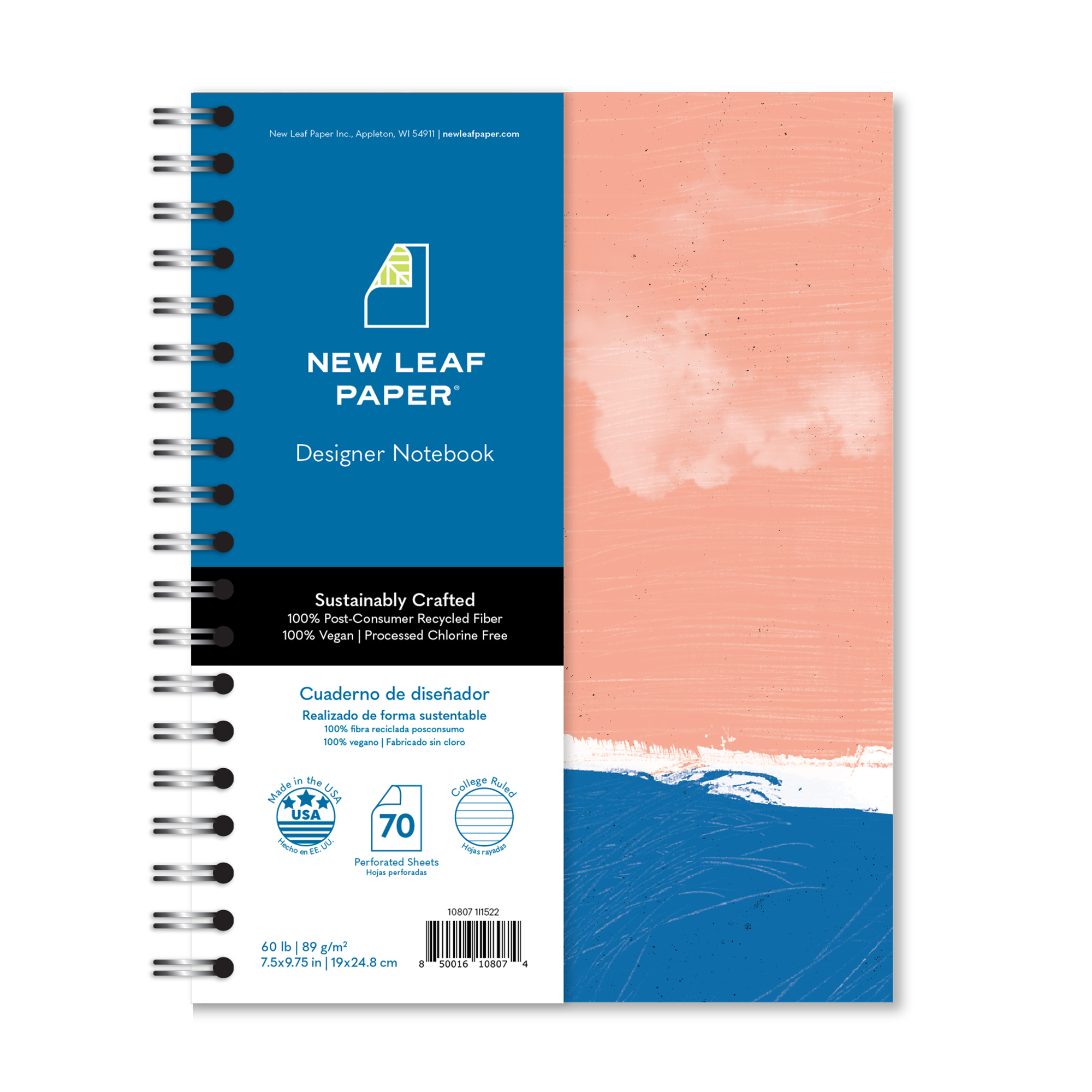 New Leaf Paper® 100% Recycled, Sustainably Designed, Small Wirebound Notebook, Beach Design