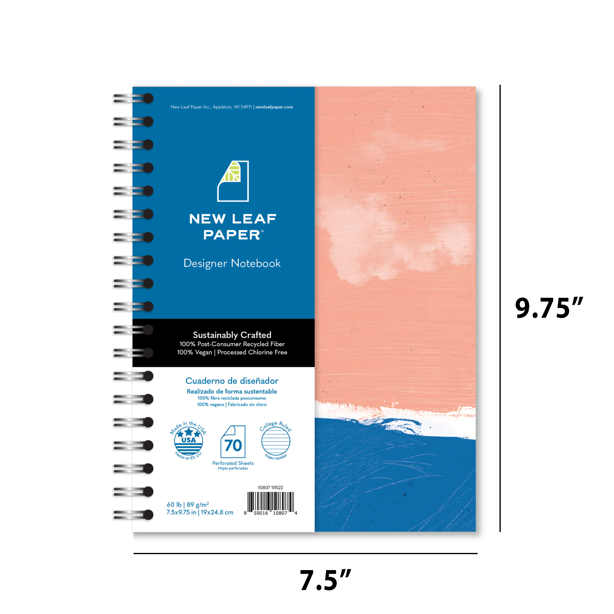 New Leaf Paper® 100% Recycled, Sustainably Designed, Small Wirebound Notebook, Beach Design