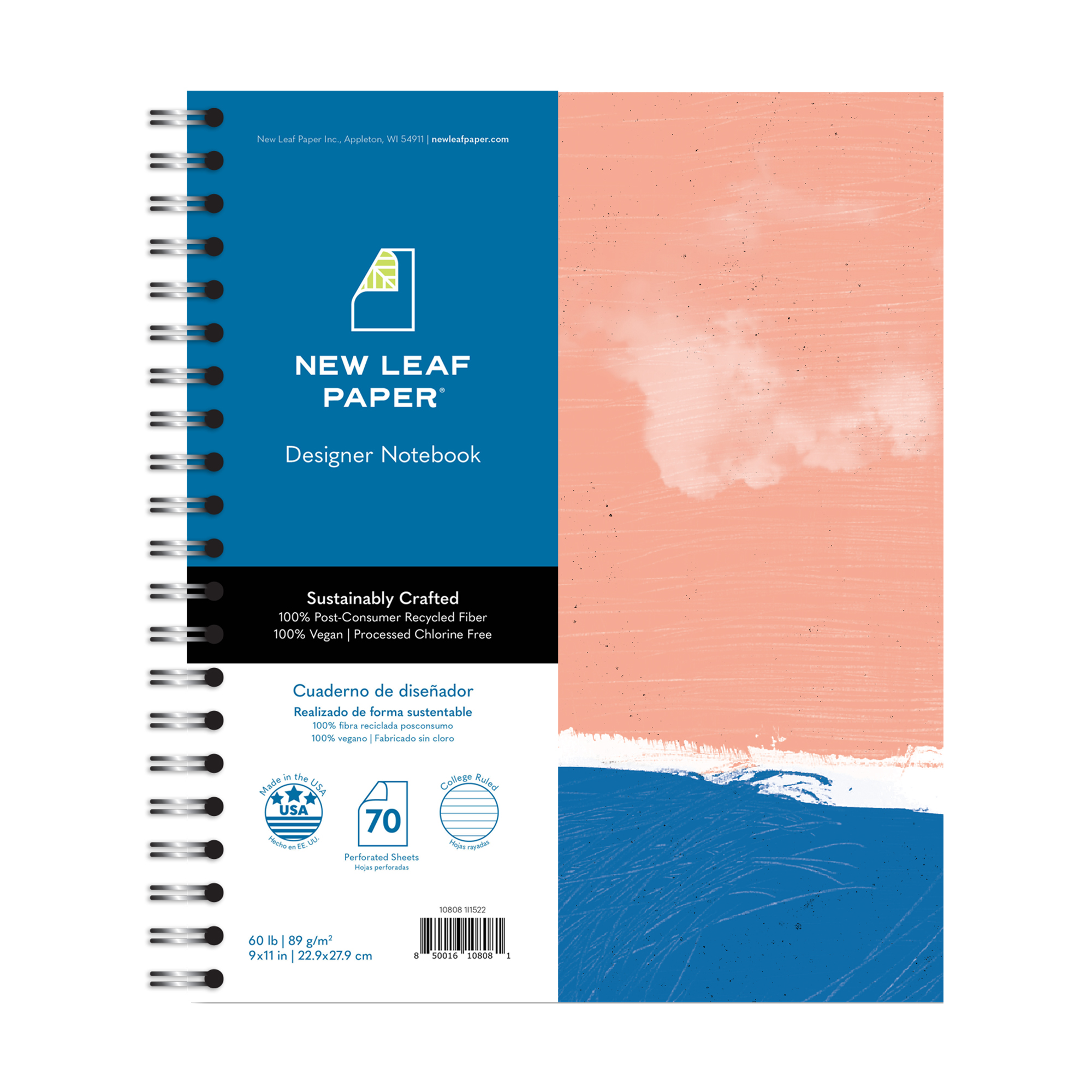New Leaf Paper® 100% Recycled, Sustainably Designed, Large Wirebound Notebook, Beach Design
