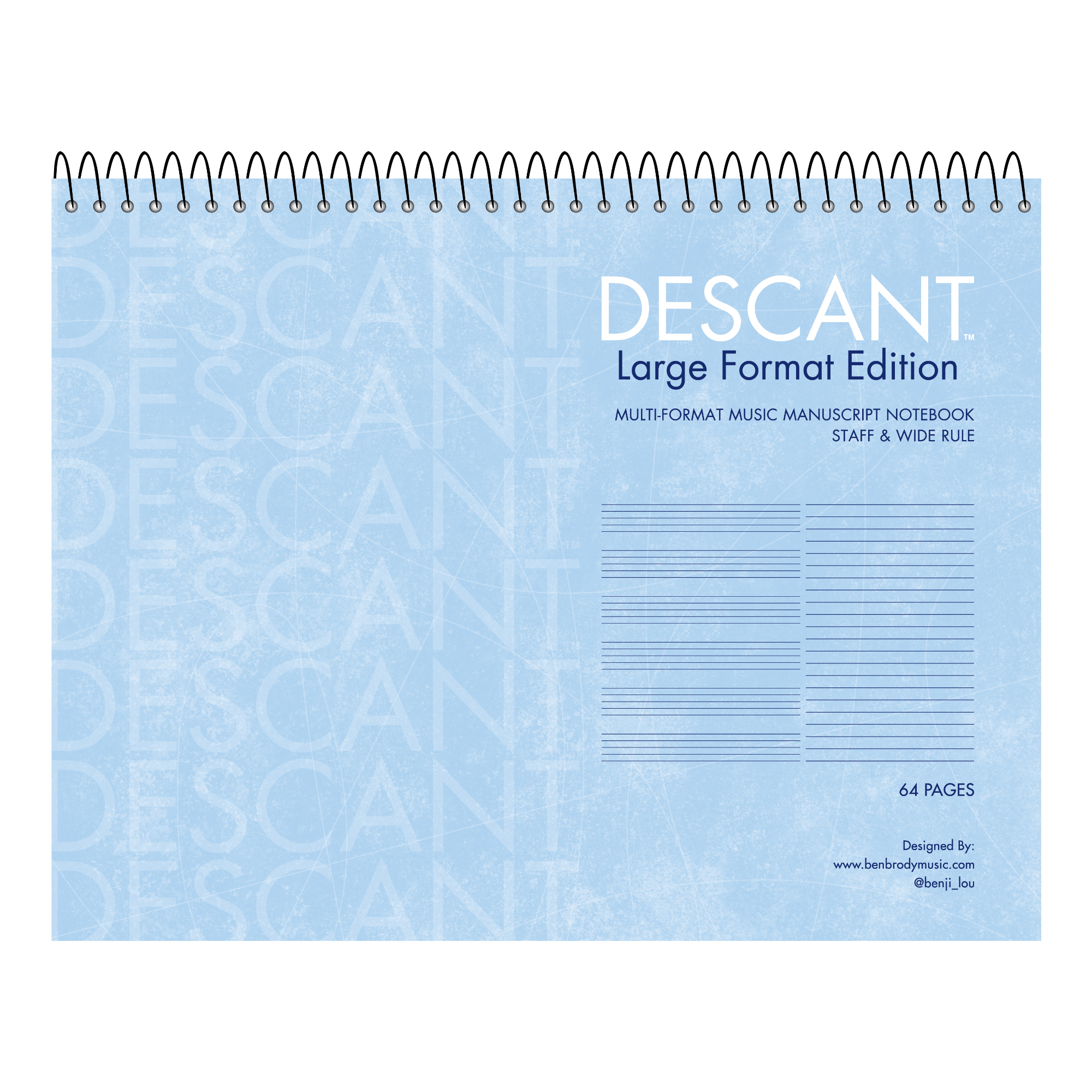 Descant™ Large Format Edition Staff & Wide Ruled Multi-Format Manuscript Music Top Wirebound Notebook, Heavyweight 20 lb. White Paper