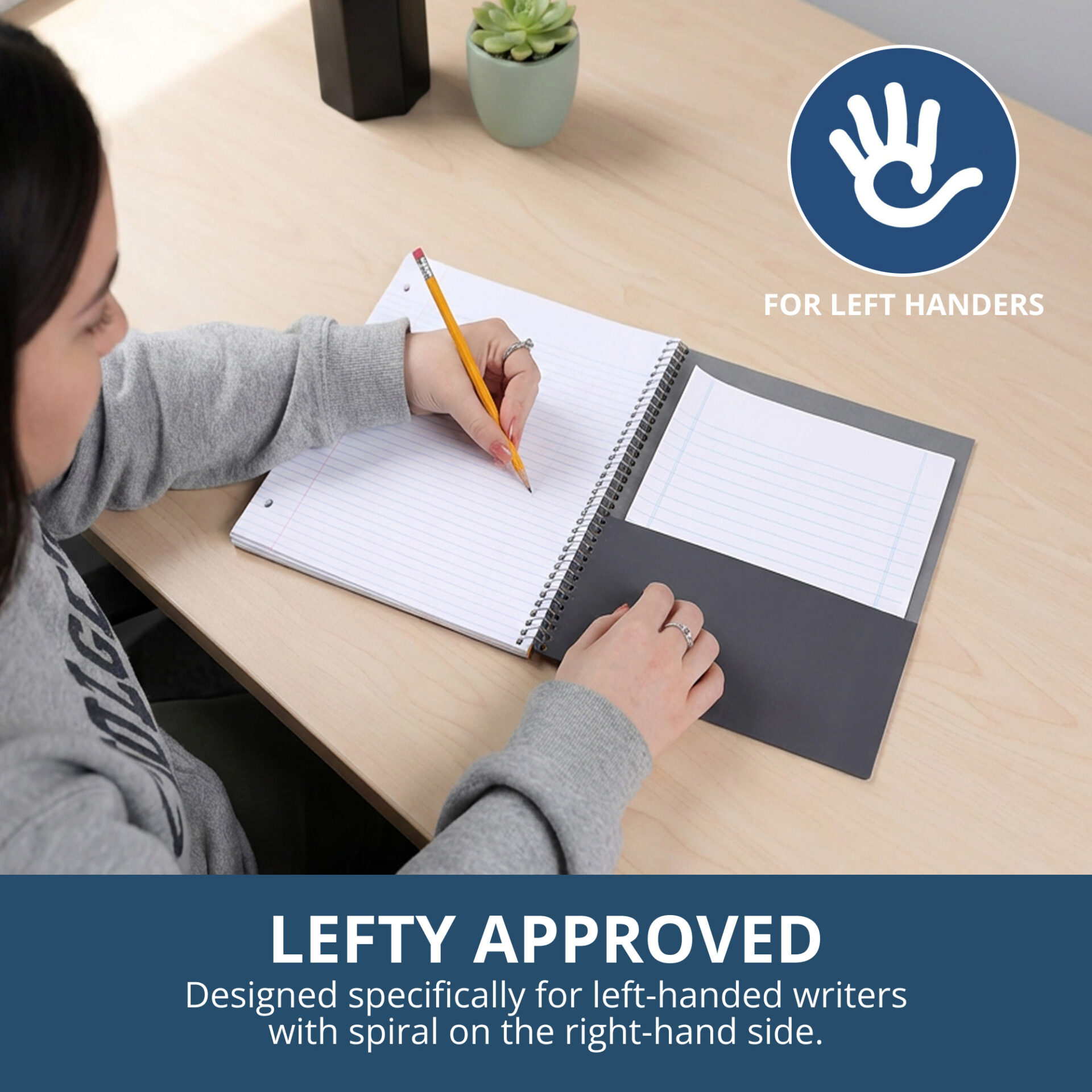 Lefty's Stasher© One Subject Wirebound Left-Handed Notebook with Cover Pocket, College Ruled