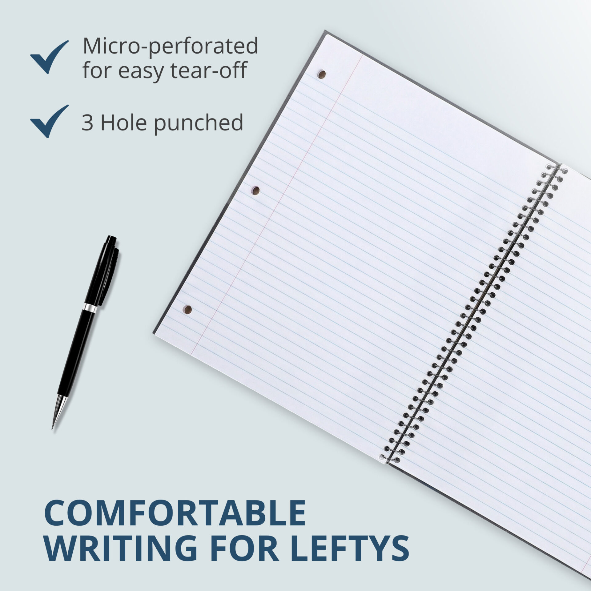 Lefty's Stasher© One Subject Wirebound Left-Handed Notebook with Cover Pocket, College Ruled